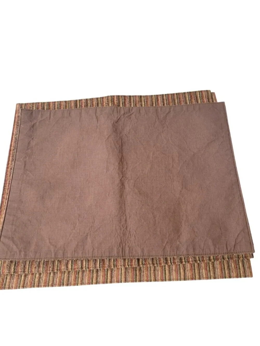 Placemats Set Of 6 Striped Woven Fabric Earth Fall Colors Brown Backing Flaw